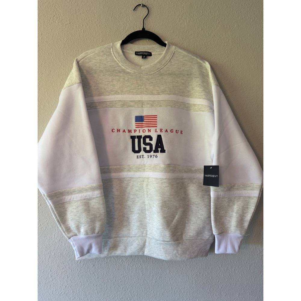 New Womens / Juniors SweatshirtHarper & Ivy United States, white, Size Medium